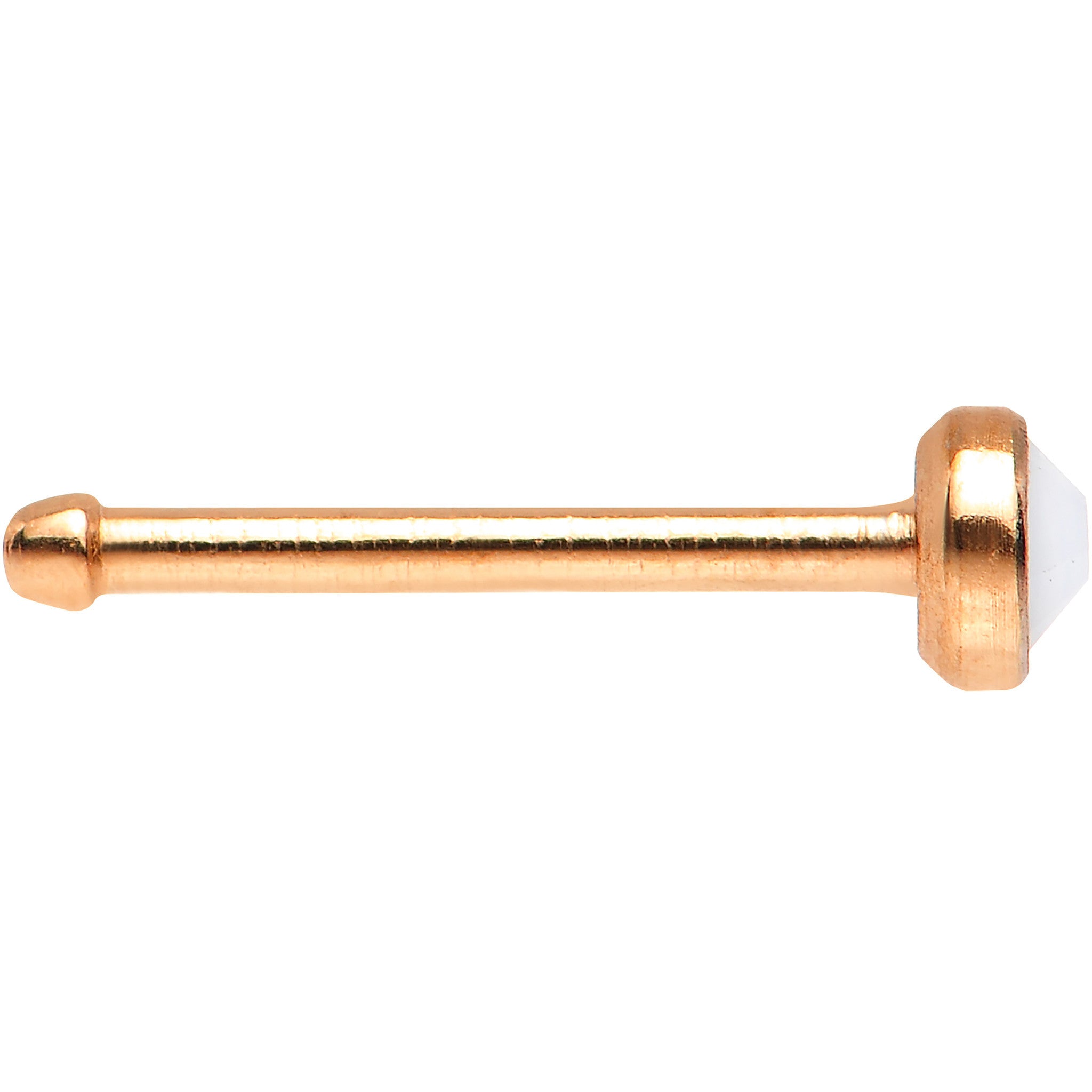 Rose Gold IP 2mm White Imitation Opalite Stone Nose Bone