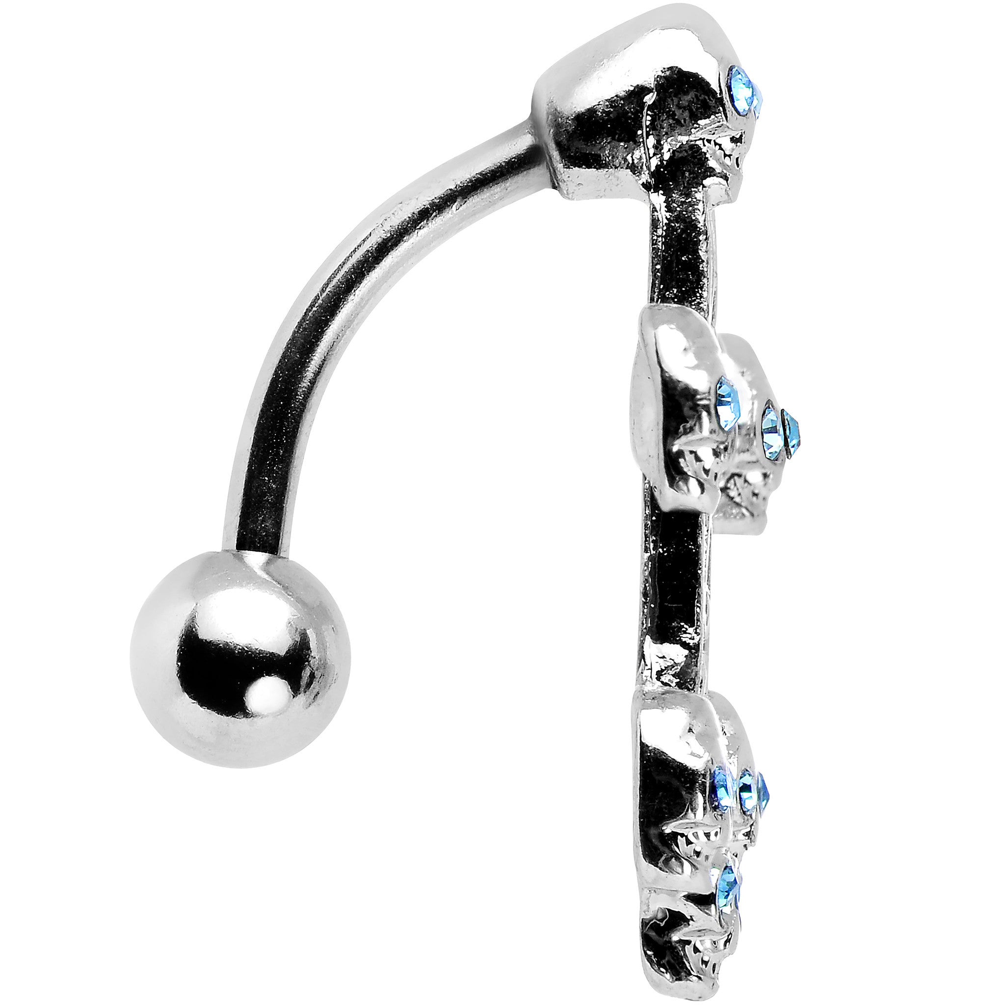 Aqua Gem Top Mount Skull Studded Gothic Cross Belly Ring