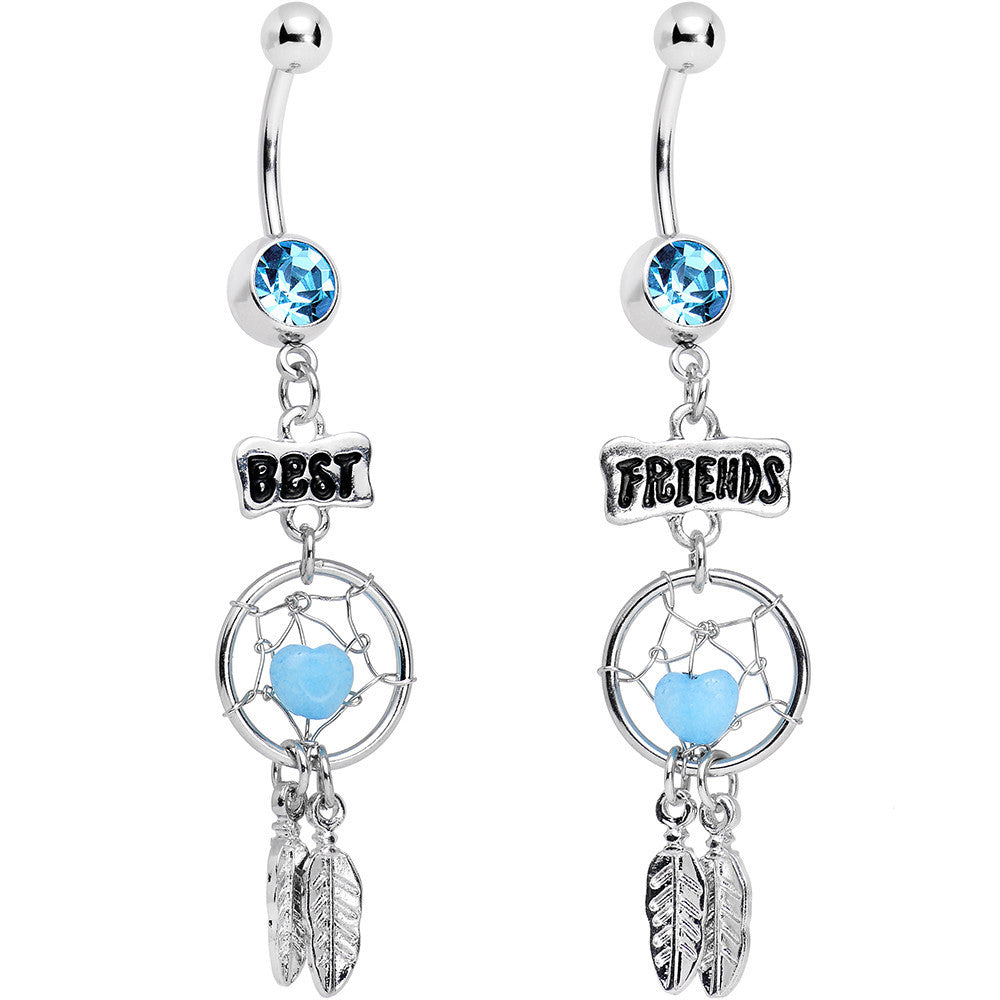 Aqua Gem Best Friends Dreamcatcher Dangle Belly Ring Set
