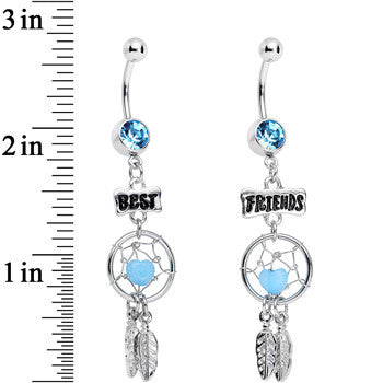 Aqua Gem Best Friends Dreamcatcher Dangle Belly Ring Set
