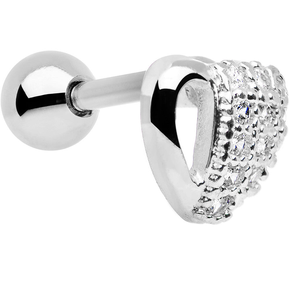 16G Stainless Steel Cubic Zirconia Heart Tragus Earring