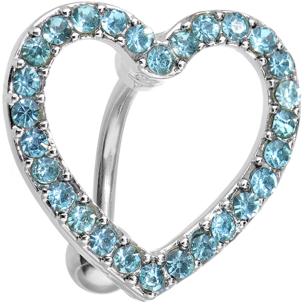 Blue Cubic Zirconia Hollow Heart Top Mount Belly Ring