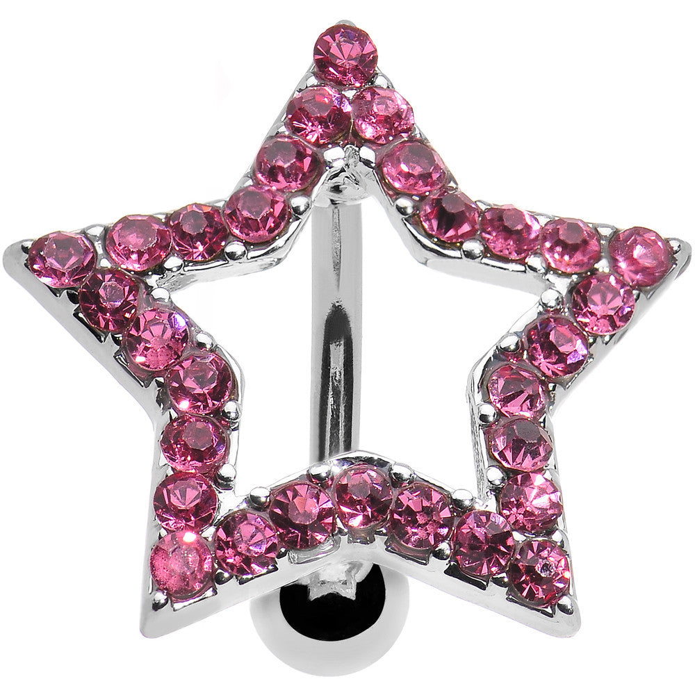 Pink Cubic Zirconia Hollow Star Top Mount Belly Ring