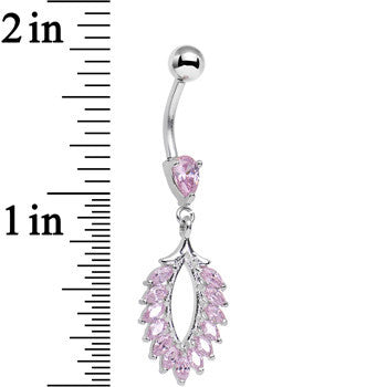 Pink CZ Gem Light as a Feather Dangle Belly Ring