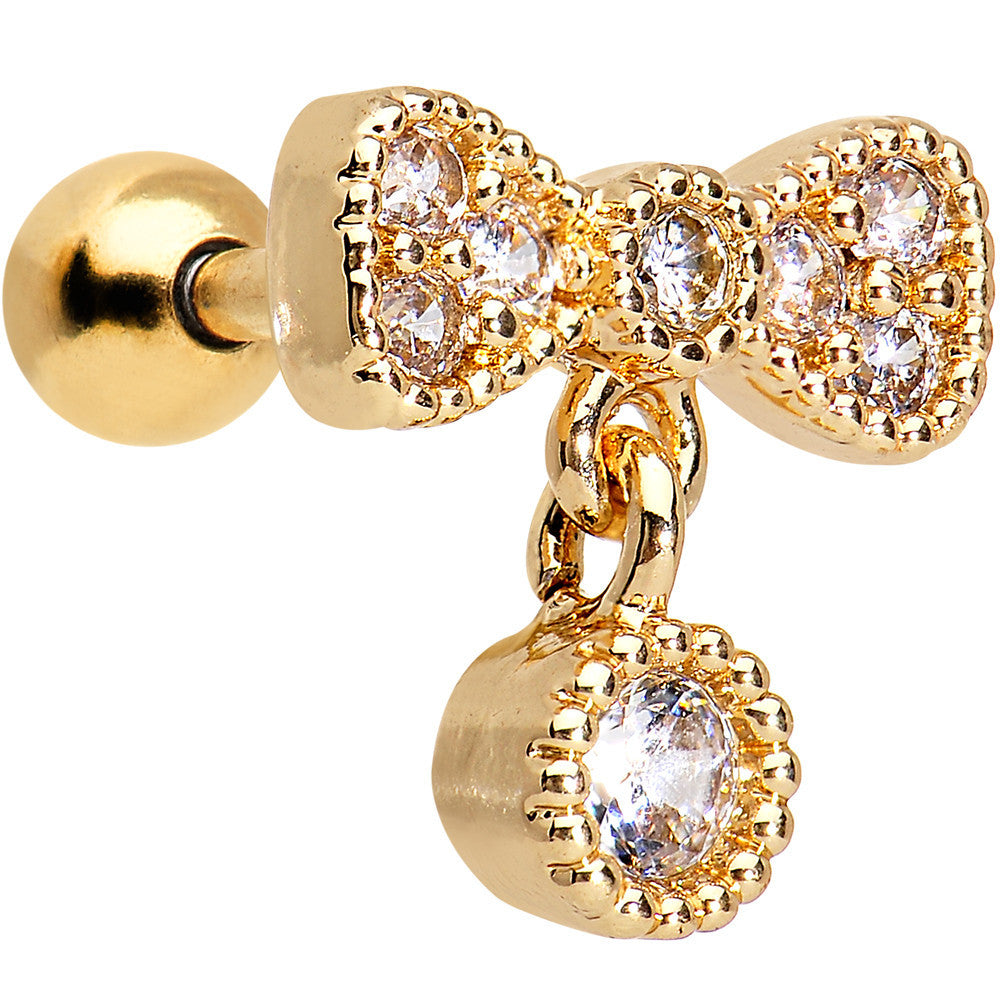 16G Gold Anodized Stainless Steel CZ Bow Tragus Earring