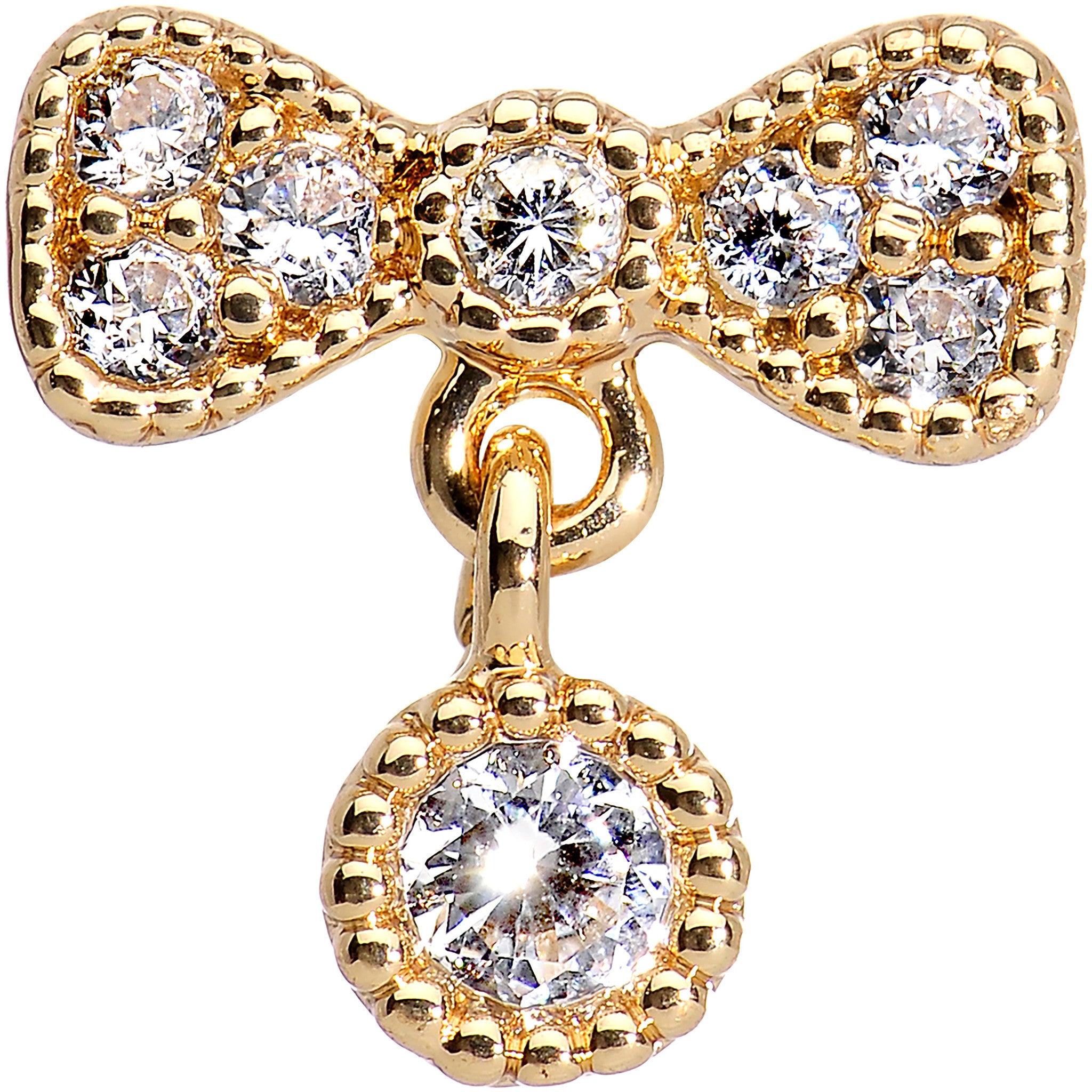 16G Gold Anodized Stainless Steel CZ Bow Tragus Earring