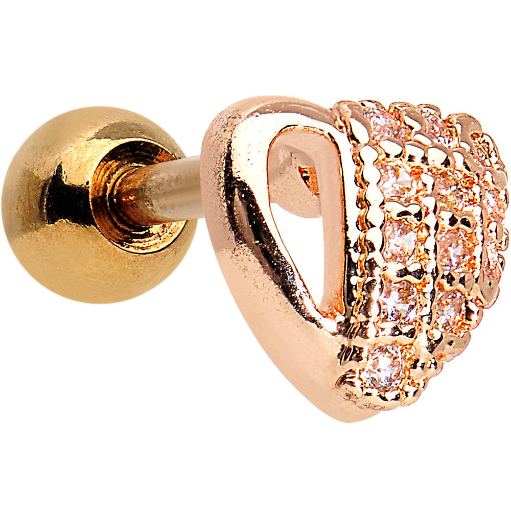 16G Rose Gold CZ Encrusted Heart Tragus Earring