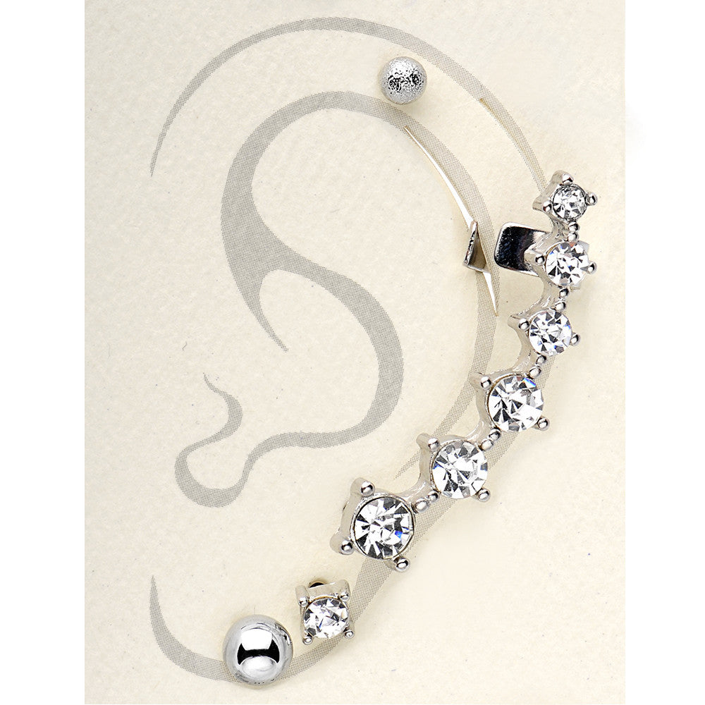 Silver Tone Clear Septenary Ear Cuff and Stud Earring Set