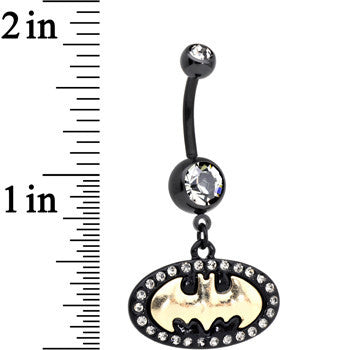 Officially Licensed Black PVD Batman Logo Charm Dangle Belly Ring