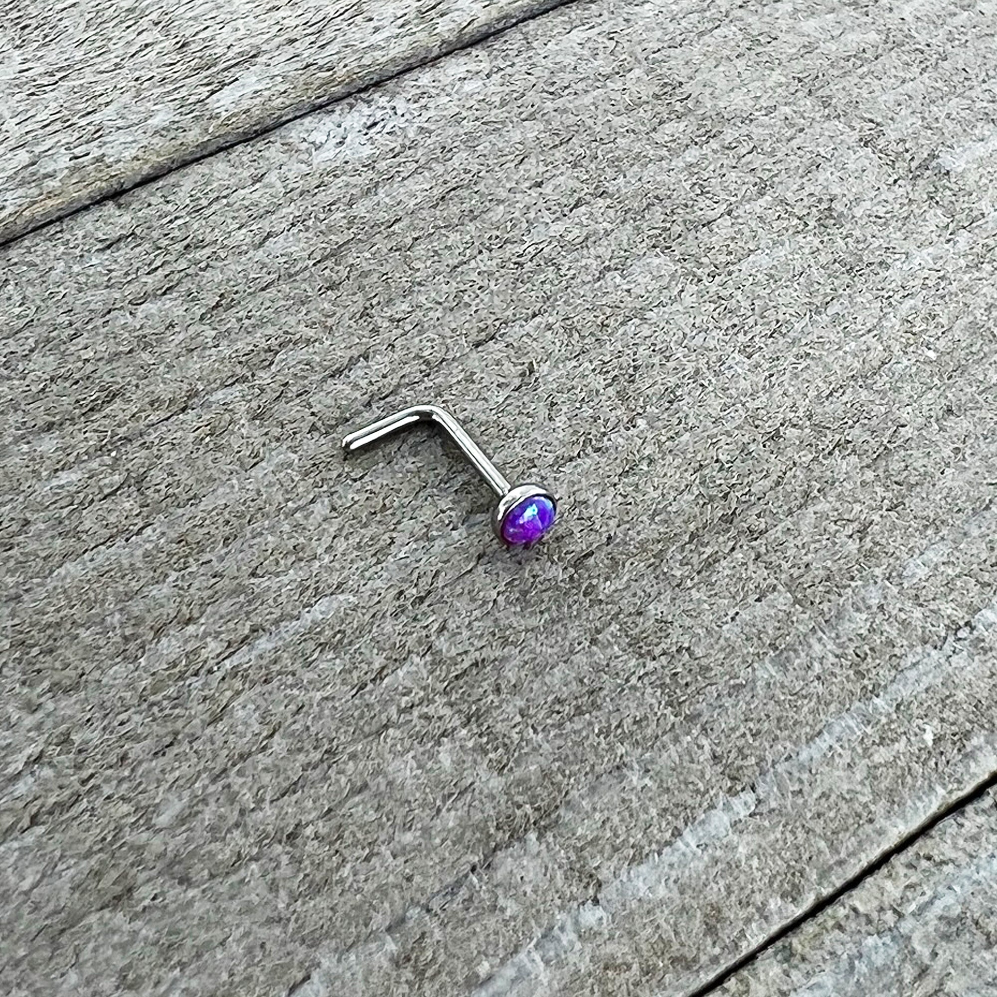 20G 2mm Purple Synthetic Opal L-Shaped Nose Ring
