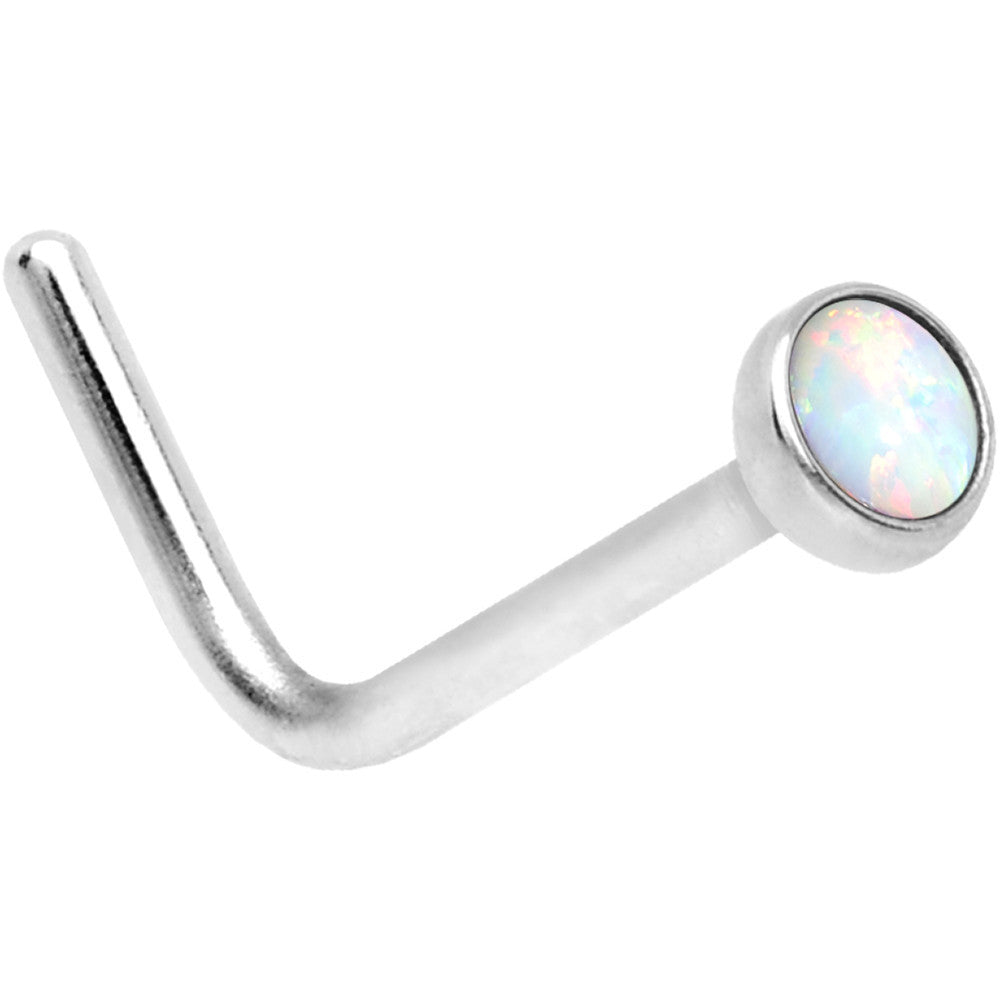 20G 2mm White Synthetic Opal L-Shaped Nose Ring