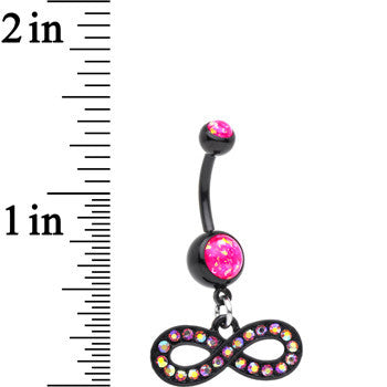 Pink Resin Faux Opal CZ Black PVD Infinity Dangle Belly Ring