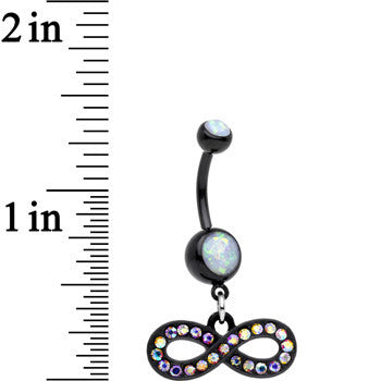 White Resin Faux Opal CZ Black PVD Infinity Dangle Belly Ring