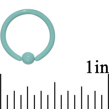 16G Teal Ceramic Coated Stainless Steel BCR Captive Ring 3/8