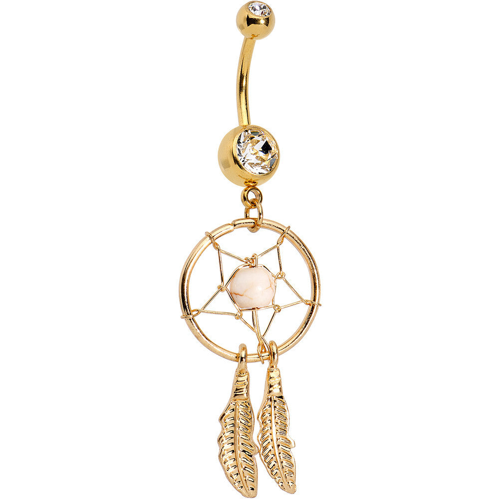 Dream Catcher Feather Belly Ring Created with Crystals