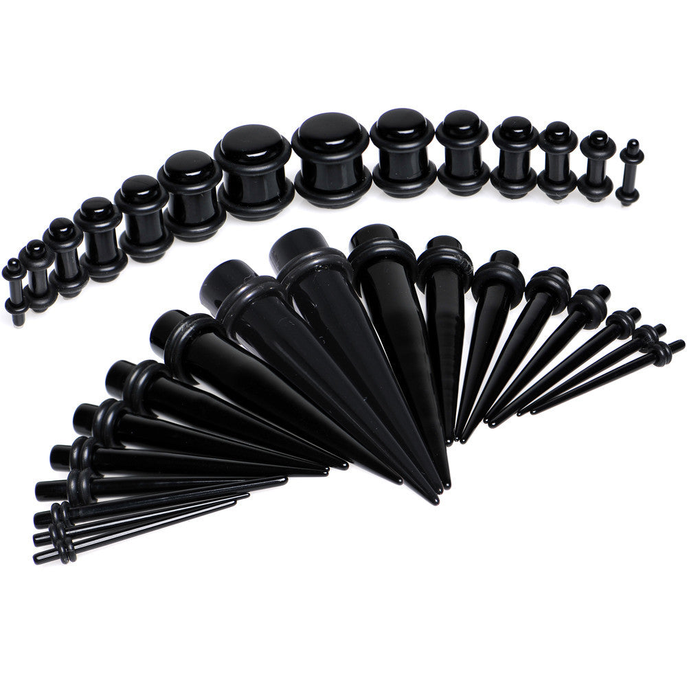 Black Acrylic Taper Plug Kit 32 Piece 14 to 00G Ear Stretchers