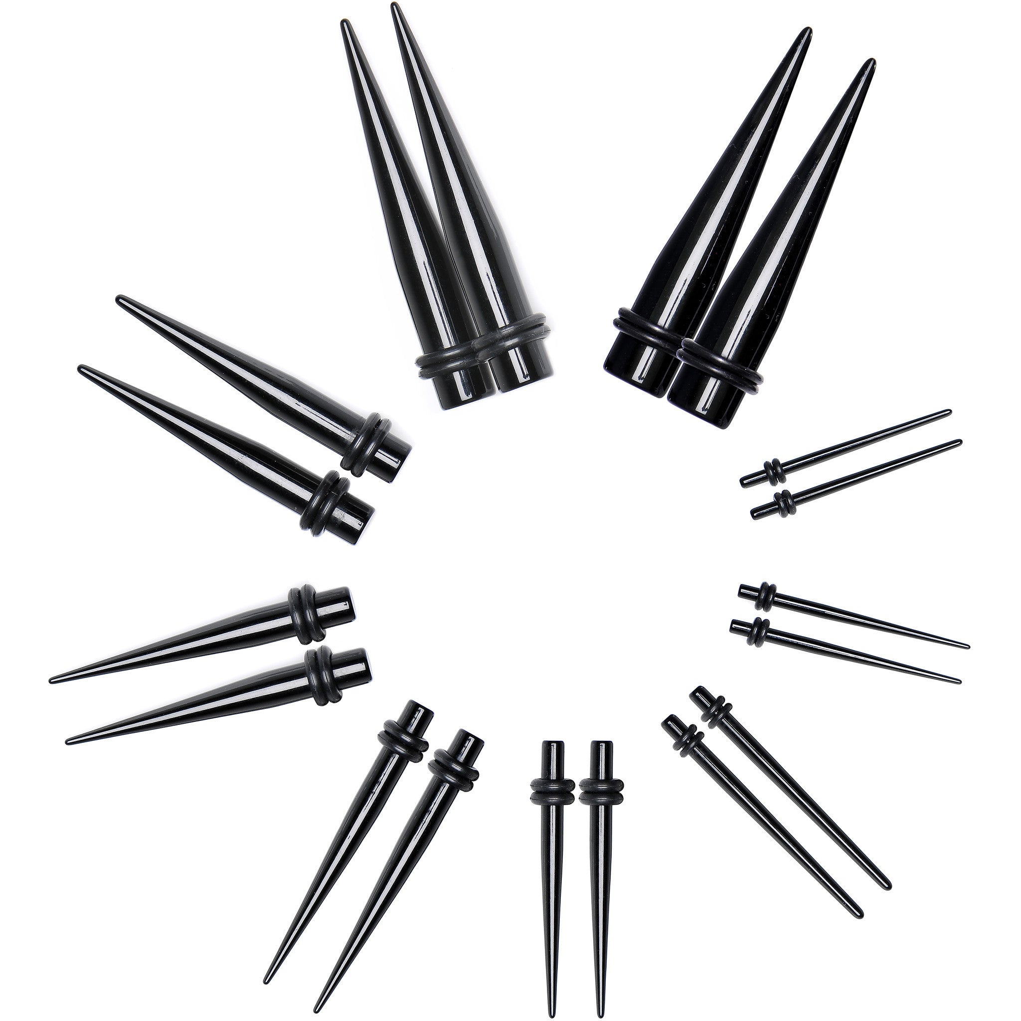 Black Acrylic Taper Plug Kit - 32 Piece 14 to 00G Ear Stretchers