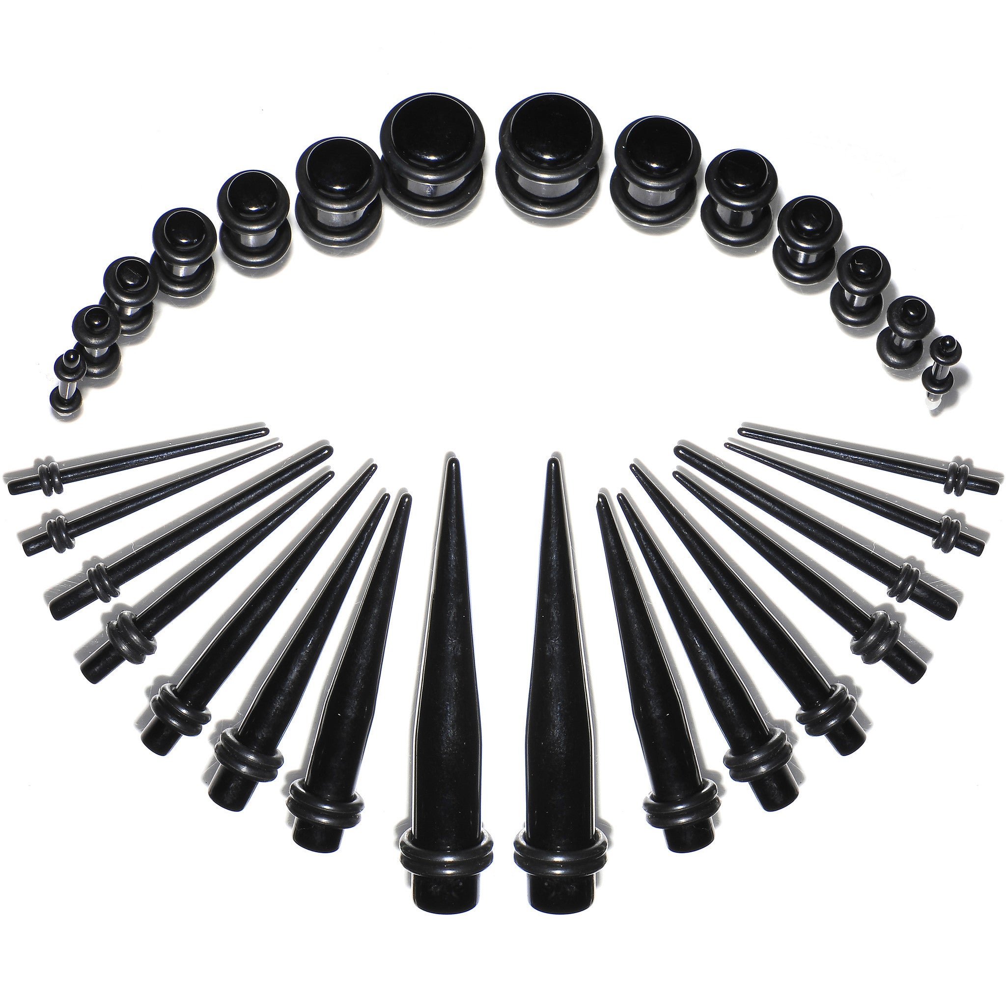 Black Acrylic Taper Plug Kit - 32 Piece 14 to 00G Ear Stretchers