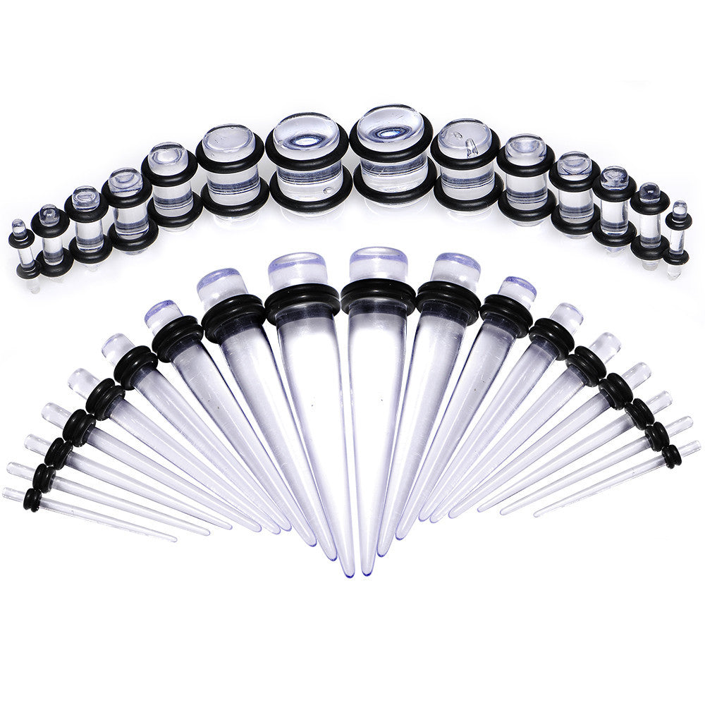 Clear Acrylic Taper Plug Kit - 32 Piece 14 to 00G Ear Stretchers