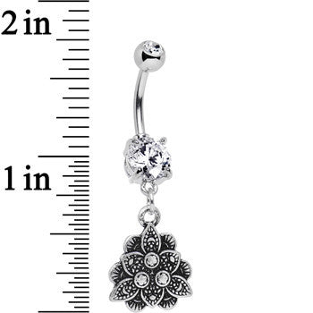 Double Clear Gem Incan Flower Dangle Belly Ring