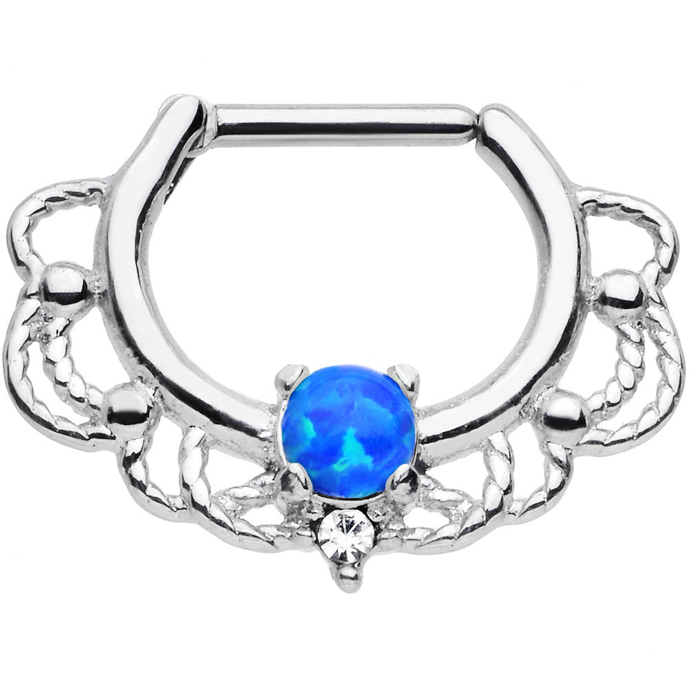 16G Clear Gem Blue Imitation Opal Rope Accent Septum Clicker