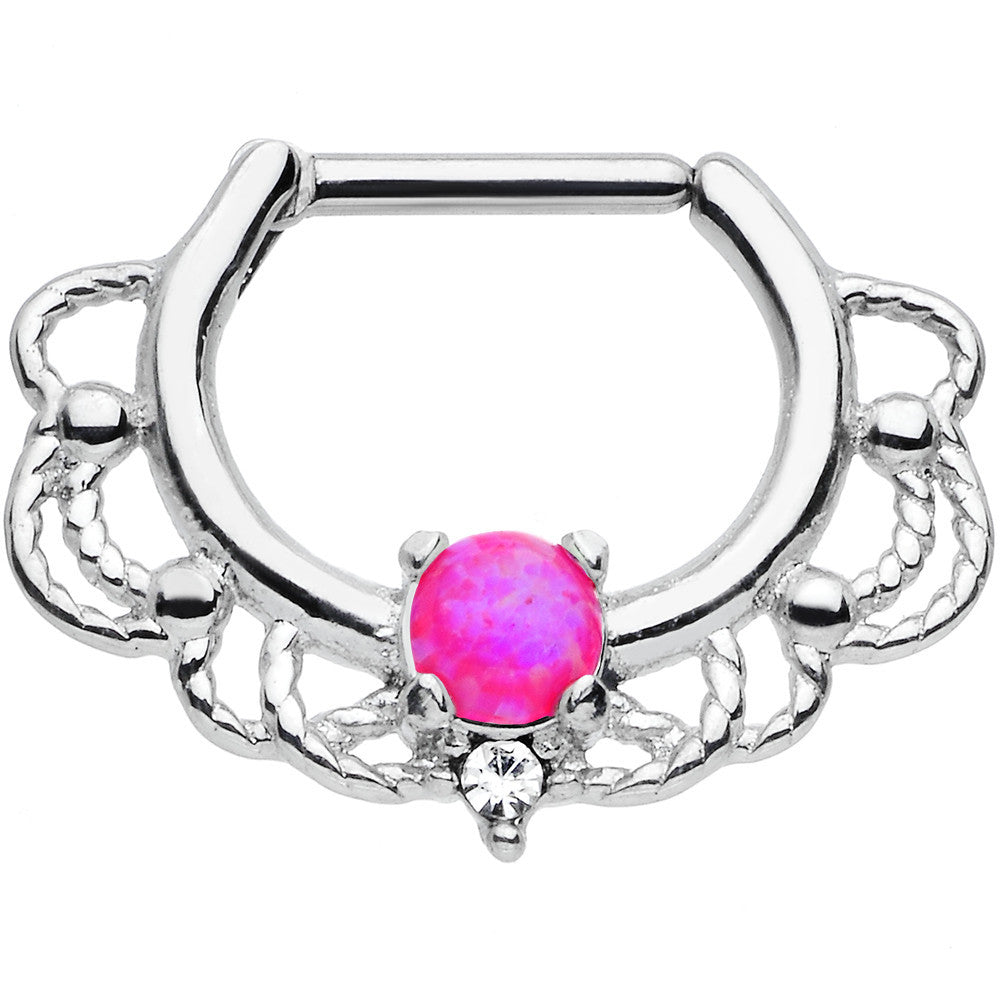 16G Clear Gem Pink Imitation Opal Rope Accent Septum Clicker