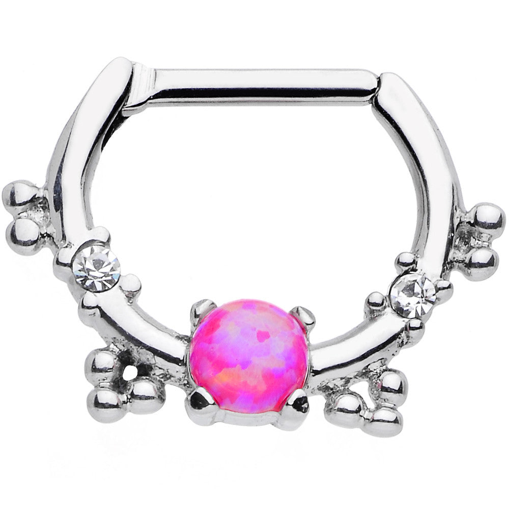 16G Clear Gem Pink Imitation Opal Simple Septum Clicker