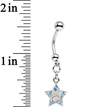 Aqua Gem Supernova Star Dangle Belly Ring
