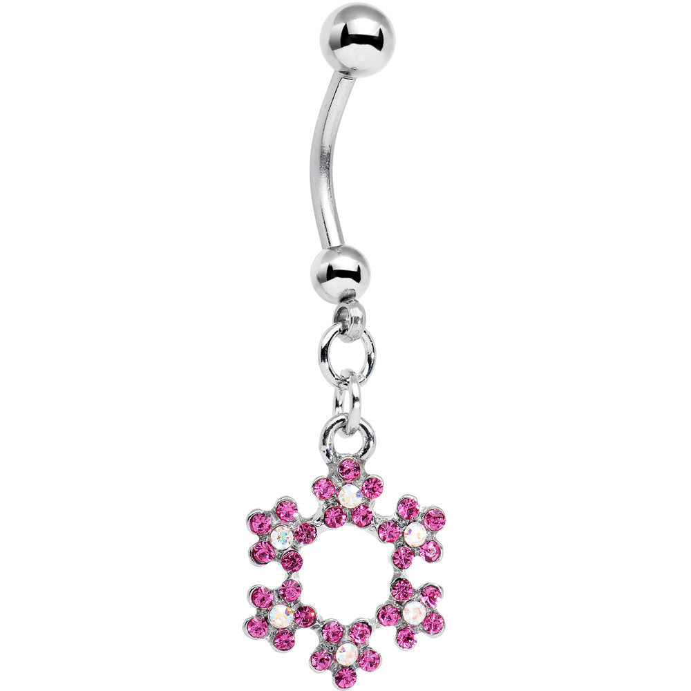 Pink and Aurora Decorated Snowflake Dangle Belly Ring