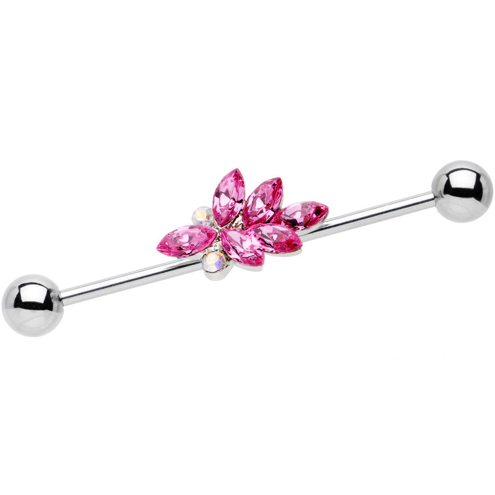 Pink and Aurora Gem Stainless Steel Bouquet Industrial Barbell 36mm