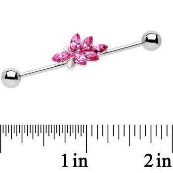 Pink and Aurora Gem Stainless Steel Bouquet Industrial Barbell 36mm