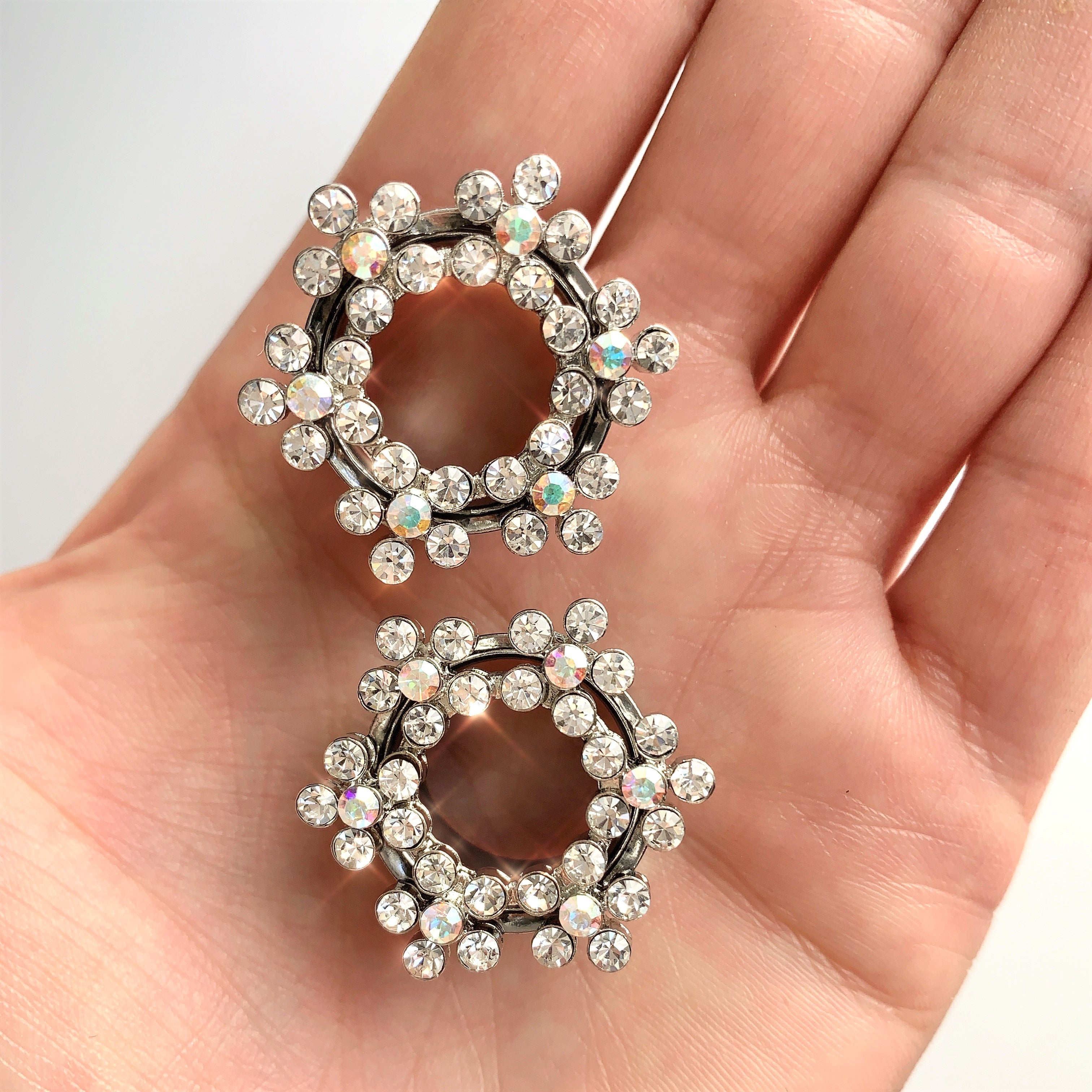 18mm Clear and Aurora Gem Snowflake Steel Tunnel Plug Set