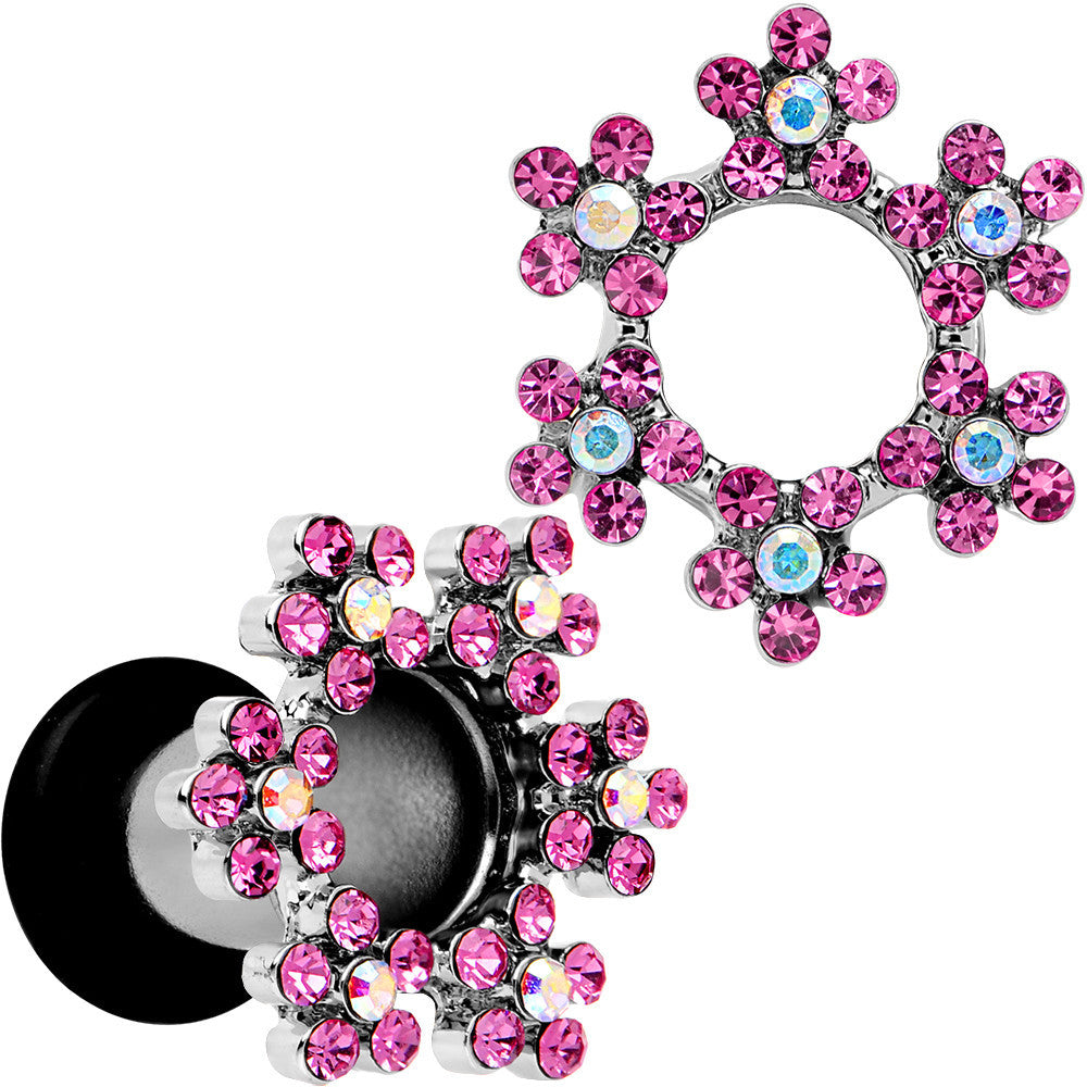 4G Pink and Aurora Gem Snowflake Steel Tunnel Plug Set