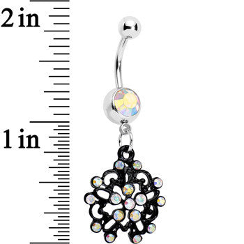Aurora Czech Stone Black Intricate Snowflake Dangle Belly Ring