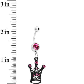 Pink Czech Stone Black Victorian King Crown Dangle Belly Ring