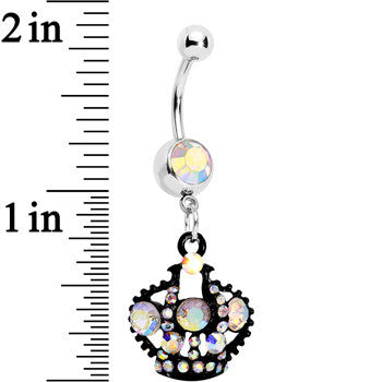 Aurora Czech Stone Black Versailles Queen Crown Dangle Belly Ring
