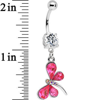 Pink Czech Stone Dancing Dragonfly Dangle Belly Ring