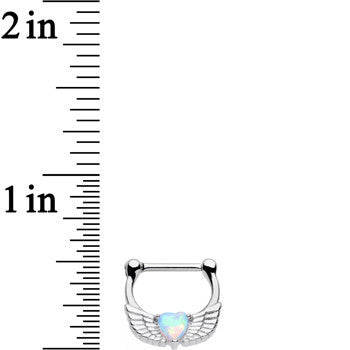 16G Steel White Synthetic Opal Heart Angel Wing Septum Clicker