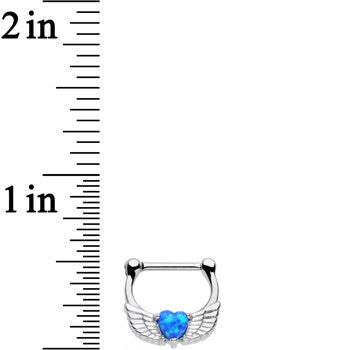 16G Steel Blue Synthetic Opal Heart Angel Wing Septum Clicker