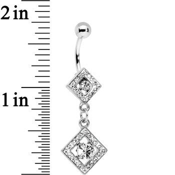 Clear Gem I'm a Square and I Don't Care Bottom Mount Dangle Belly Ring