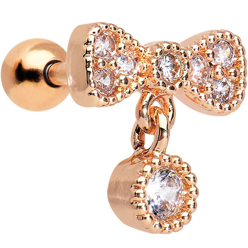 16G Rose Gold Anodized Clear CZ Bow Cartilage Tragus Earring