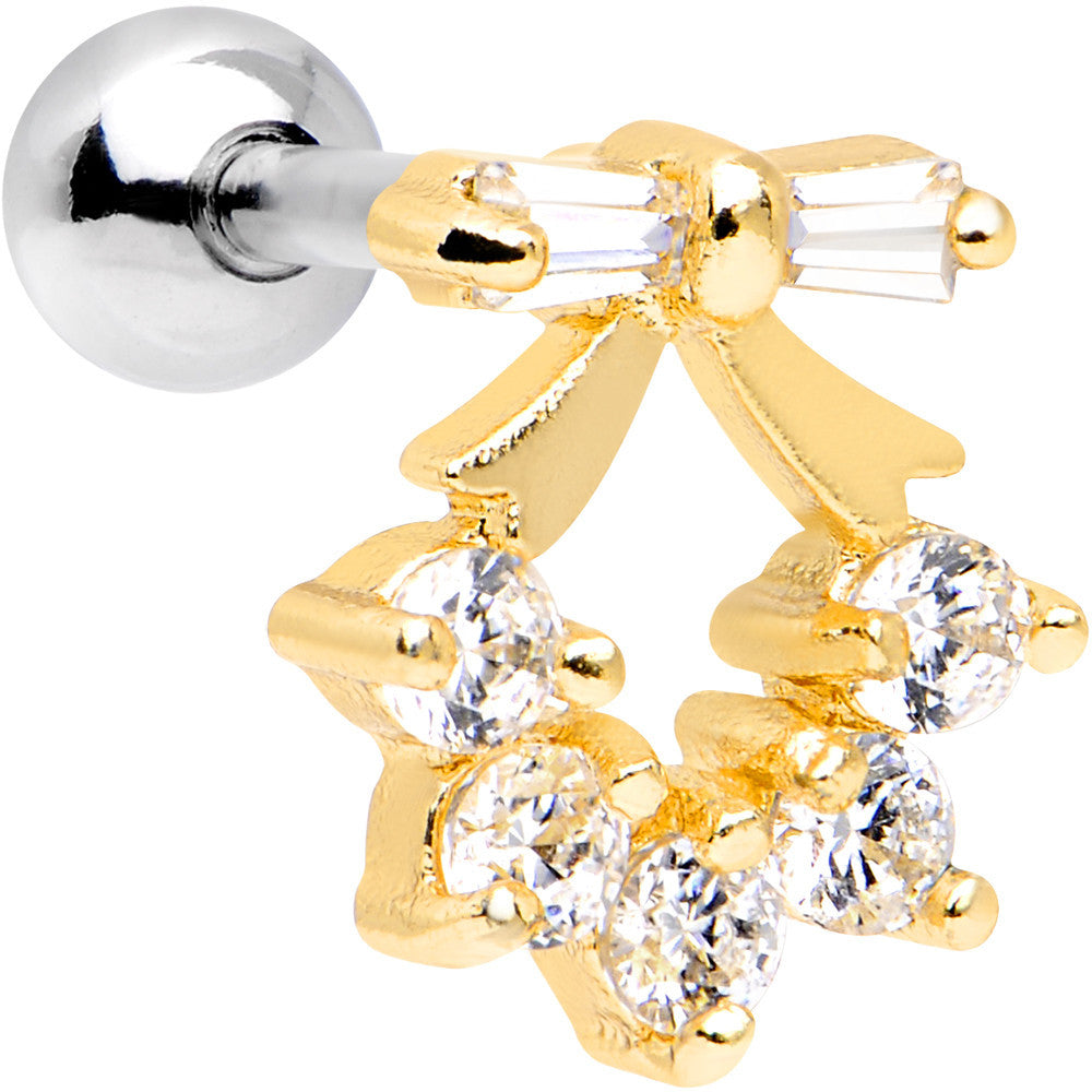 16G 1/4 Steel Clear CZ Holiday Bow Wreath Cartilage Earring