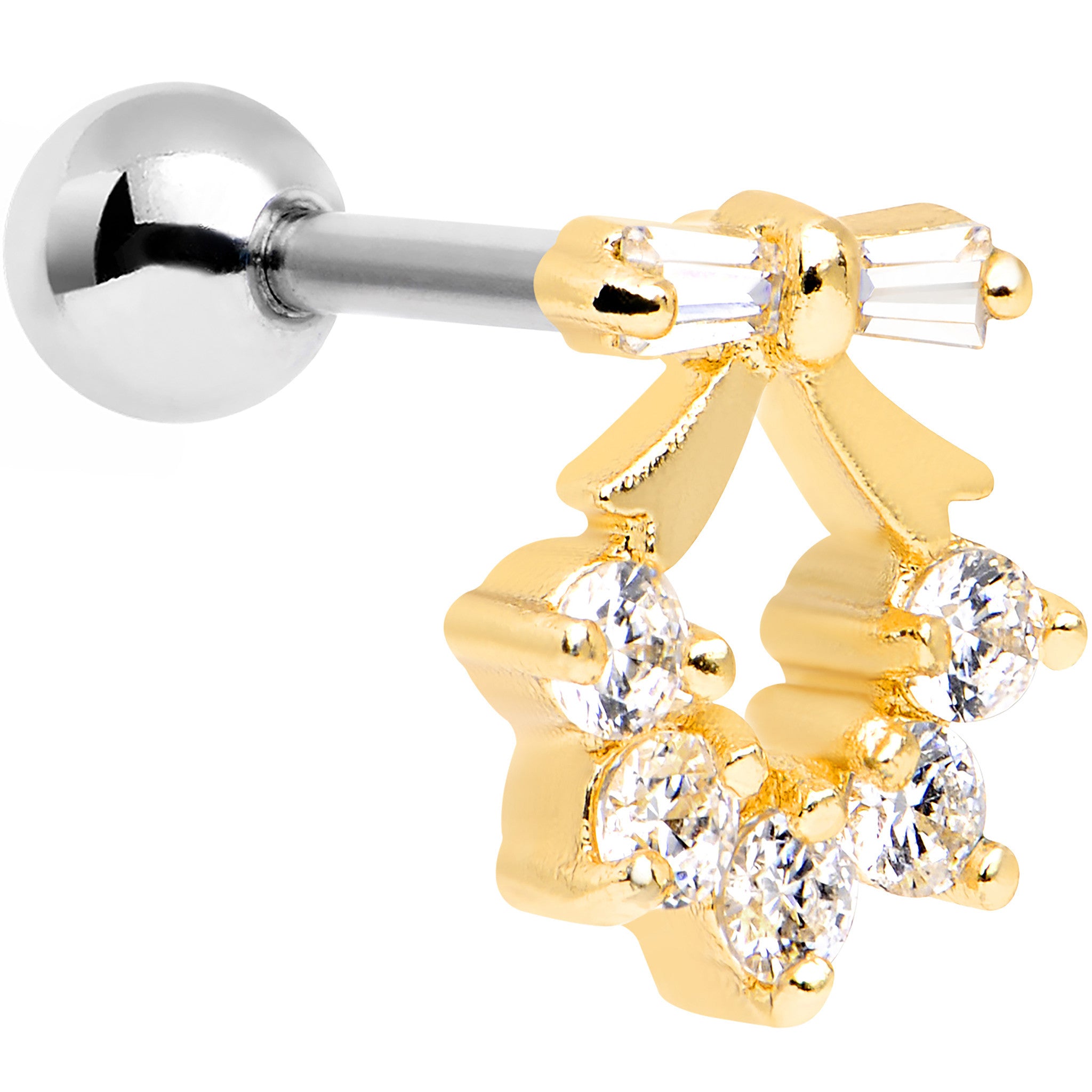 16G 1/4 Steel Clear CZ Holiday Bow Wreath Cartilage Earring