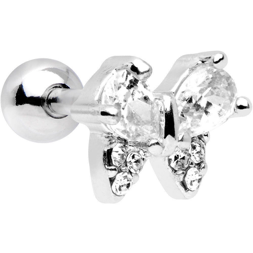 16G 1/4 Stainless Steel Clear CZ Butterfly Cartilage Earring