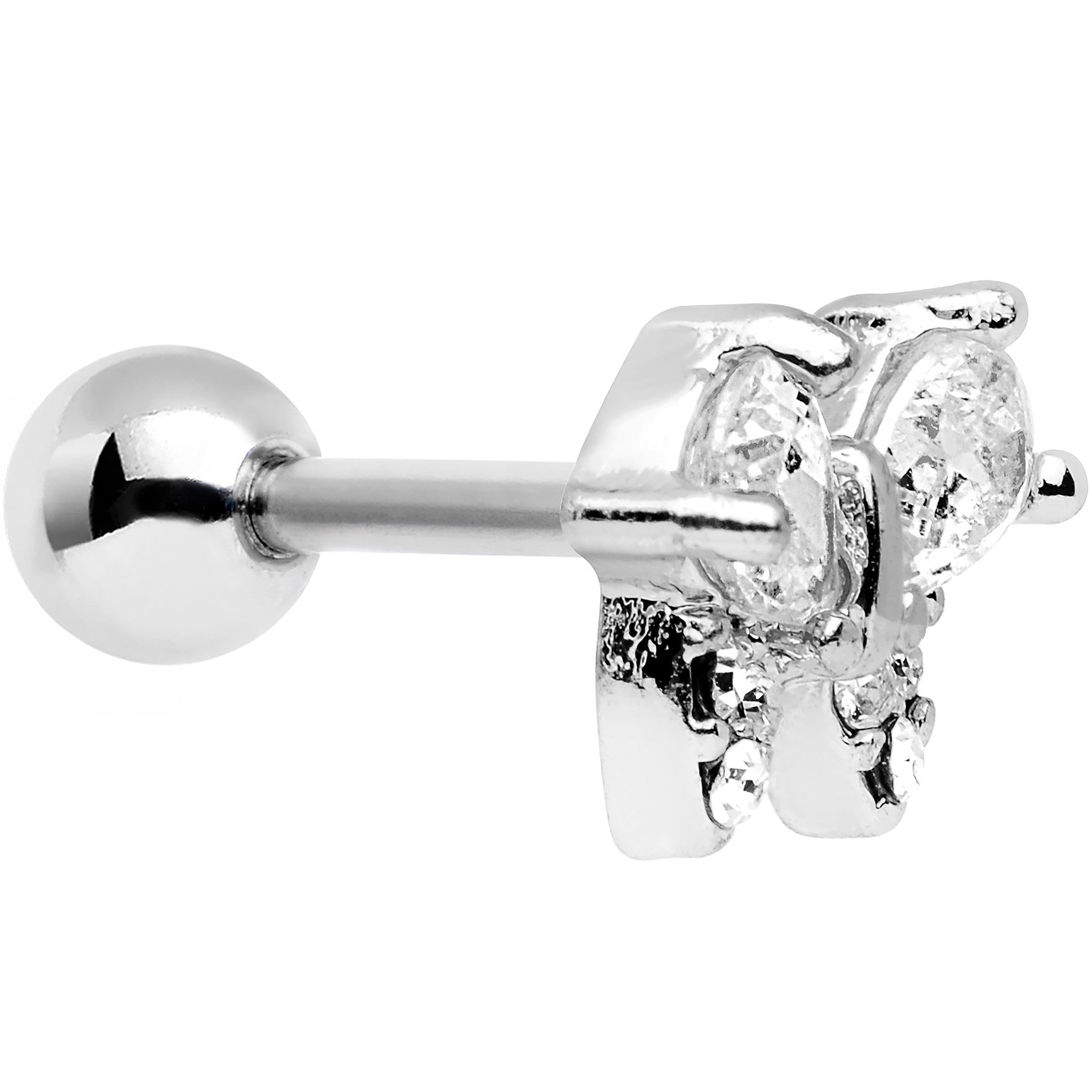 16G 1/4 Stainless Steel Clear CZ Butterfly Cartilage Earring