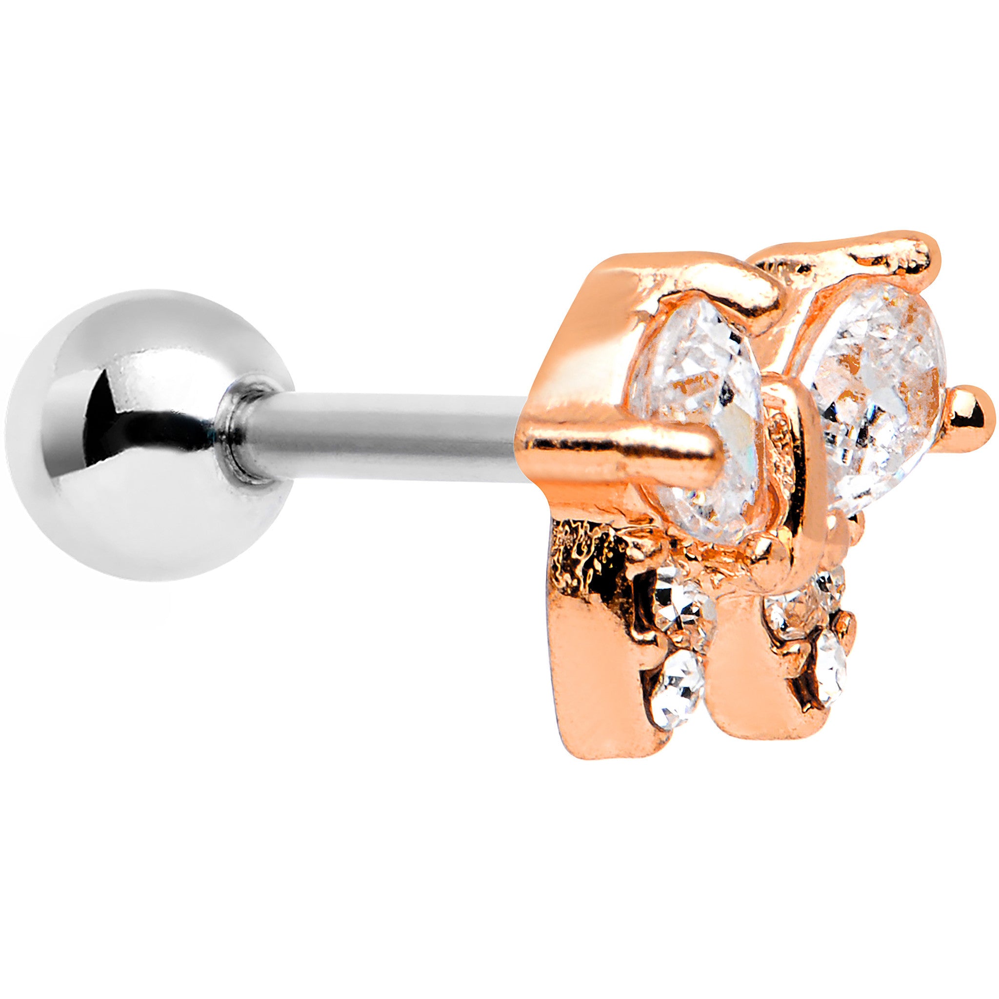 16G 1/4 Steel Clear CZ Rosy Butterfly Cartilage Earring