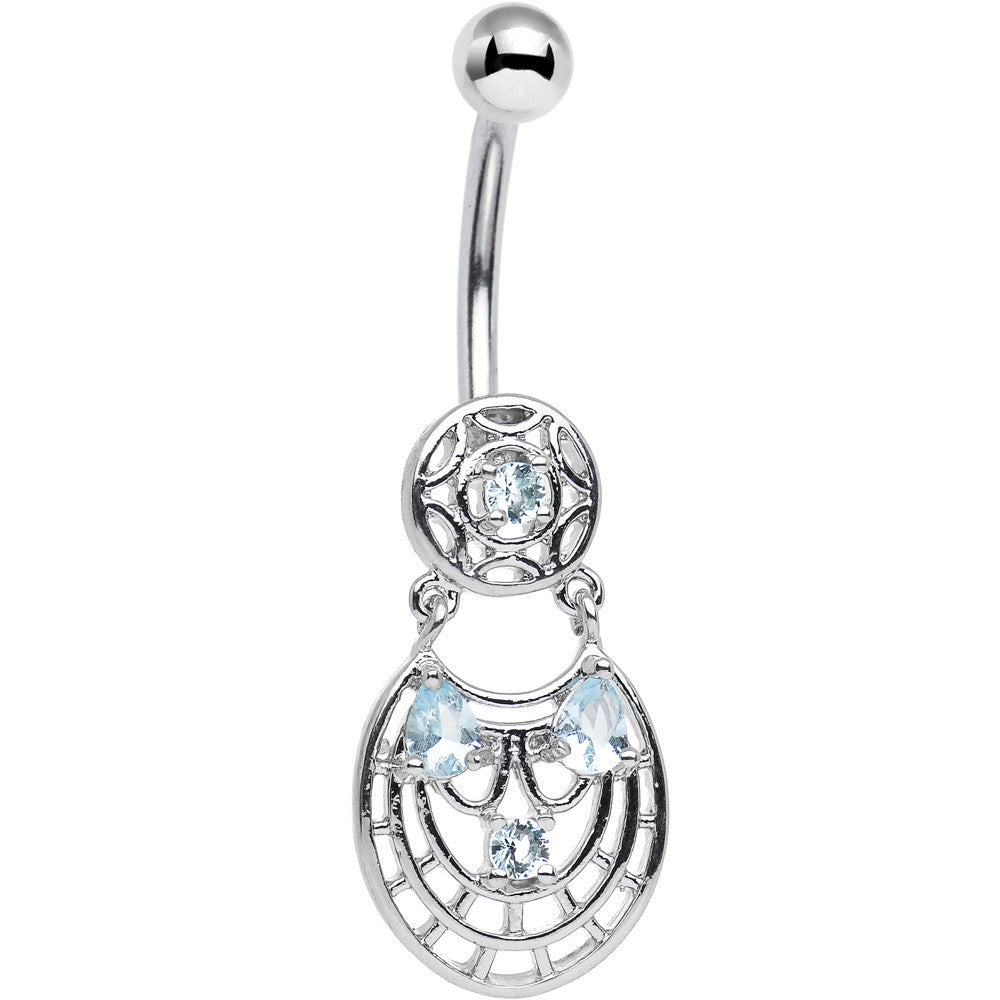 Blue CZ Gem Circular Woven Pattern Dangle Belly Ring