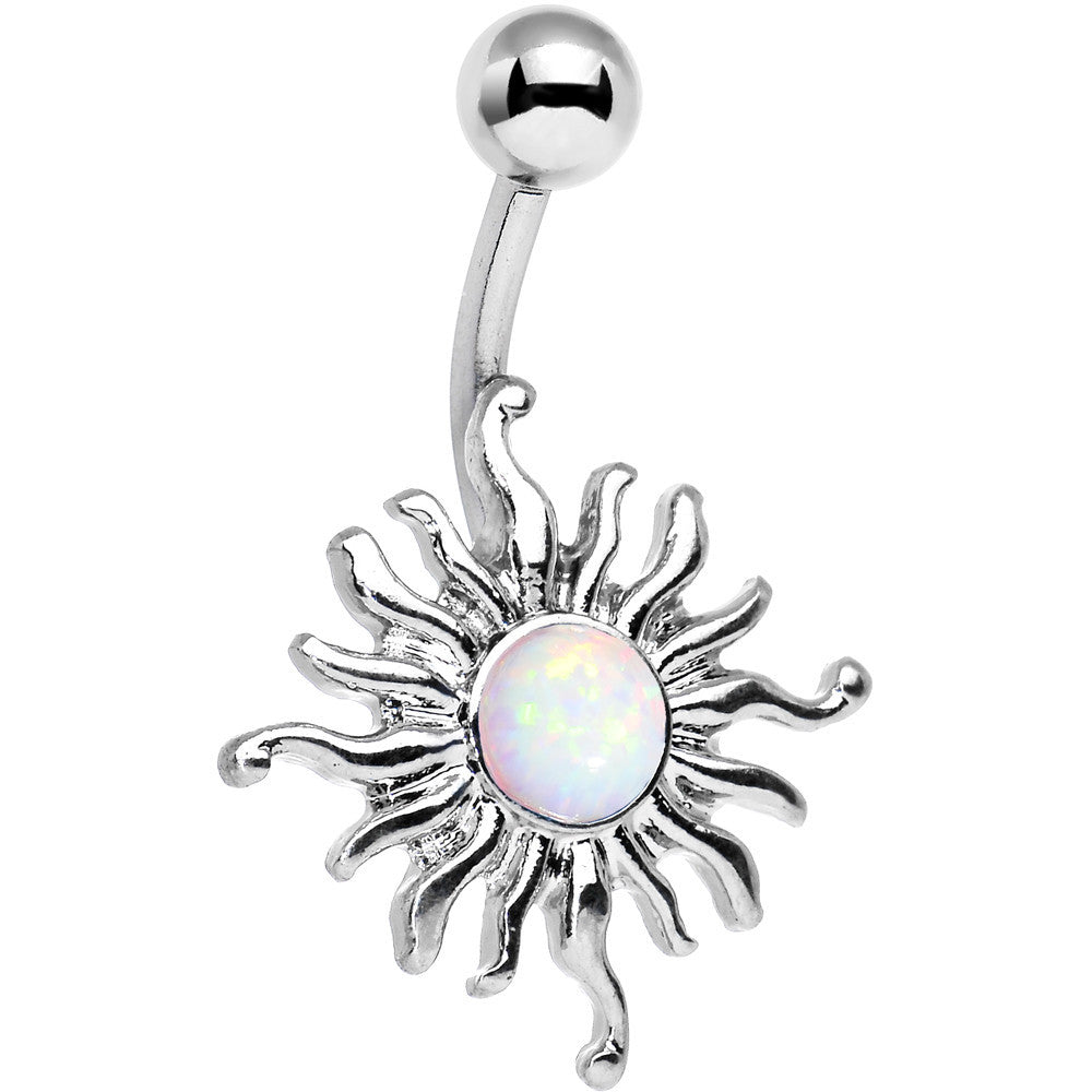 White Synthetic Opal Tribal Shining Sun Belly Ring