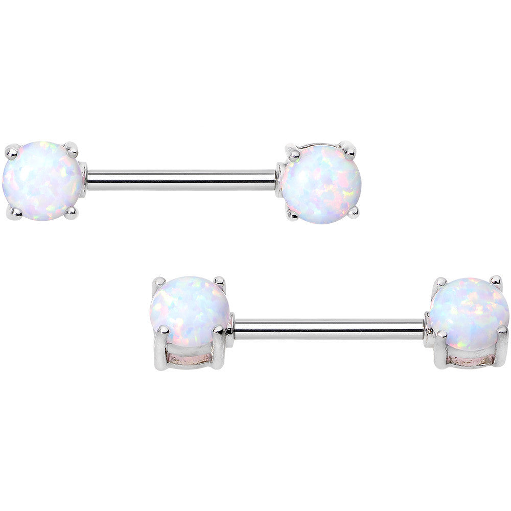 14G 9/16 Stainless Steel White Synthetic Opal Nipple Barbell Set