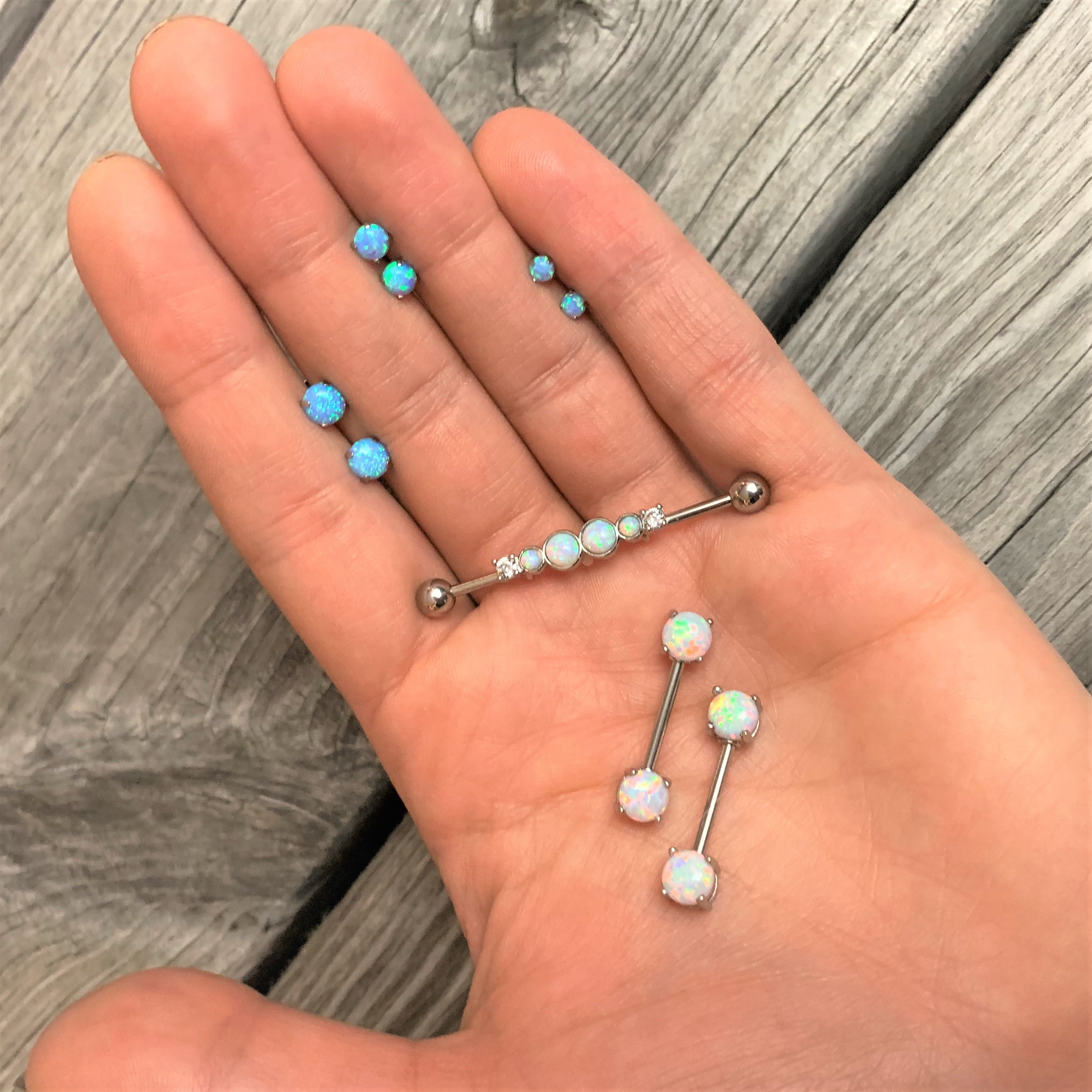 Light Blue Synthetic Opal Stainless Steel Post Stud Earring Pack Set of 3